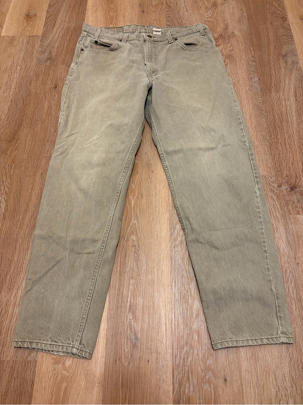 Vintage Levi’s 550 Orange Tab 1995 Beige Green Denim Jeans Relaxed Taper 38x32